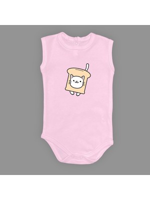 Mnk Baby & Kids Ekmek Kedi Baskılı Bebek Çıtçıtlı Body Uzun Kısa Kolsuz