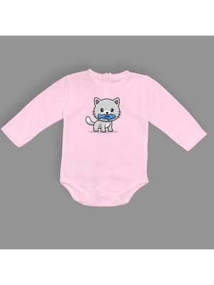 Mnk Baby & Kids Balıklı Kedi Baskılı Bebek Çıtçıtlı Body Uzun Kısa Kolsuz