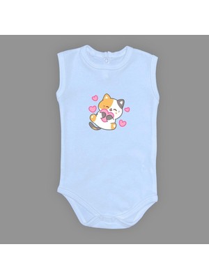 Mnk Baby & Kids Kalpli Kedi Baskılı Bebek Çıtçıtlı Body Uzun Kısa Kolsuz