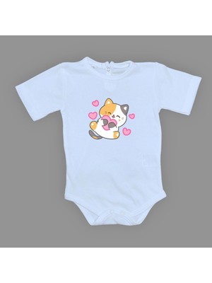 Mnk Baby & Kids Kalpli Kedi Baskılı Bebek Çıtçıtlı Body Uzun Kısa Kolsuz