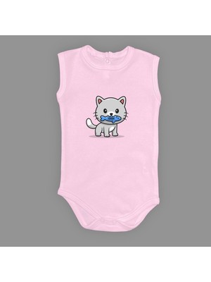 Mnk Baby & Kids Balıklı Kedi Baskılı Bebek Çıtçıtlı Body Uzun Kısa Kolsuz