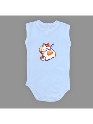 Mnk Baby & Kids Uyuyan Kedi Baskılı Bebek Çıtçıtlı Body Uzun Kısa Kolsuz