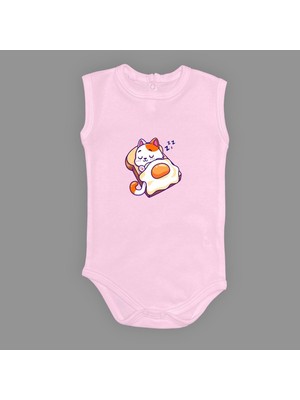 Mnk Baby & Kids Uyuyan Kedi Baskılı Bebek Çıtçıtlı Body Uzun Kısa Kolsuz