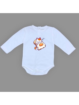 Mnk Baby & Kids Uyuyan Kedi Baskılı Bebek Çıtçıtlı Body Uzun Kısa Kolsuz