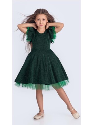 Mnk Baby & Kids Kız Çocuk Abiye Elbise M00669 Simli Şanzelize Özel Günler İçin Şık Model
