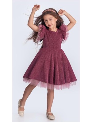 Mnk Baby & Kids Simli Şanzelize Kız Çocuk Abiye Elbise M00669 Özel Günler İçin Şık Tasarım