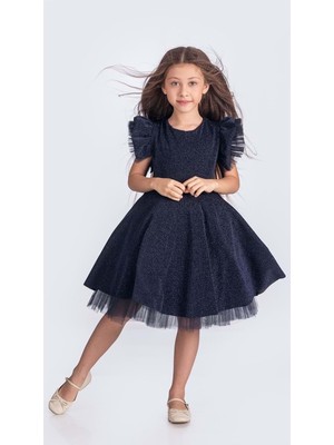 Mnk Baby & Kids Simli Kız Çocuk Abiye Elbise M00669 Şanzelize Tül Detaylı Özel Günler İçin