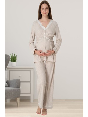 Effortt Bej Hamile Lohusa Pijama Takımı