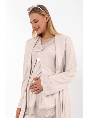 Effortt Kahverengi Sabahlıklı Hamile Lohusa Pijama Takımı