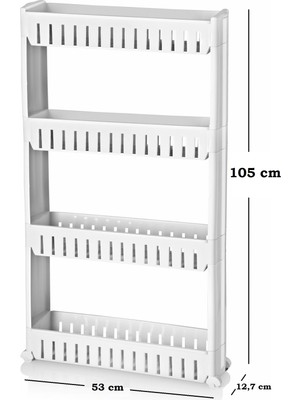 Mybox Fiore 4 Katlı Tekerlekli Banyo Düzenleyici Raf Ünitesi – Çok Amaçlı Dikdörtgen Slim Banyo Organizer