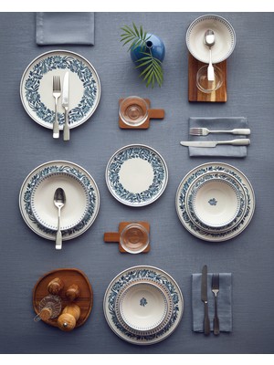 Helis Seramik Yemek Takımı 16 Parça 4 Kişilik Mavi Desenli Yuvarlak