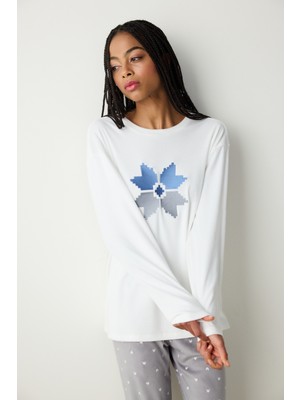 Cute Snowflake Fuzzy Kırık Beyaz Sweatshirt