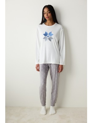 Cute Snowflake Fuzzy Kırık Beyaz Sweatshirt