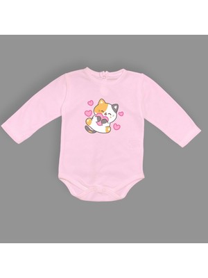 Mnk Baby & Kids Kalpli Kedi Baskılı Bebek Çıtçıtlı Body Uzun Kısa Kolsuz