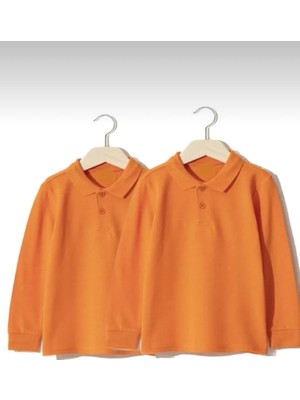 Unısex Çocuk Polo Yaka Düz Renk Uzun Kol 2'li Normal Kalıp Okul