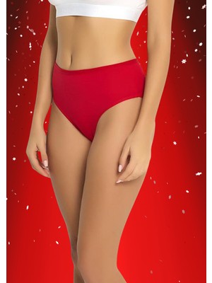 Dkit Boutique Kadın Kırmızı Yılbaşı Özel Pamuklu Hoho! Bikini Slip Külot