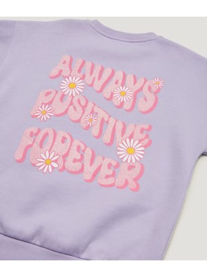 Kübra tekstil Kız Çocuk Sweatshirt Always Positive Forever Baskılı Şardonlu