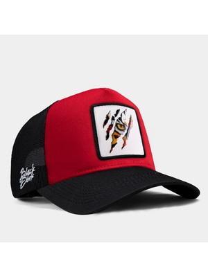BlackBörk Kaplan Logolu Siyah-Kırmızı Trucker Şapka