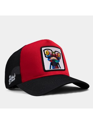 BlackBörk Bukalemun Logolu Siyah-Kırmızı Trucker Şapka
