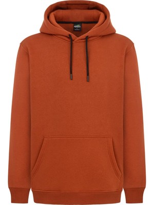 My Sport   5017 Erkek Yumuşacık Kapüşonlu Organik Pamuk Kanguru Cepli Regular Kiremit Sweatshirt