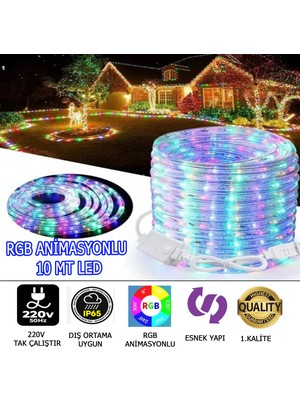 Elektroled Market Rgb Animasyonlu 10 Metre LED SETİ220V Tak Çalıştır Esnek Yapıda Dış Mekan LED