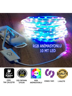 Elektroled Market Rgb Animasyonlu 10 Metre LED SETİ220V Tak Çalıştır Esnek Yapıda Dış Mekan LED