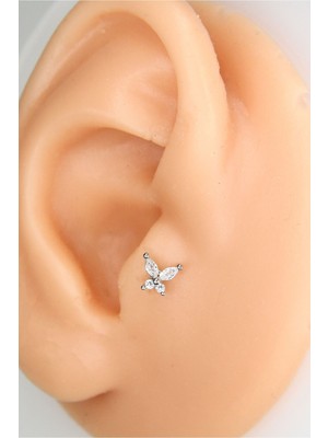 Gümüş Renk 8mm Taşlı Kelebek Piercing Tragus Helix Kıkırdak