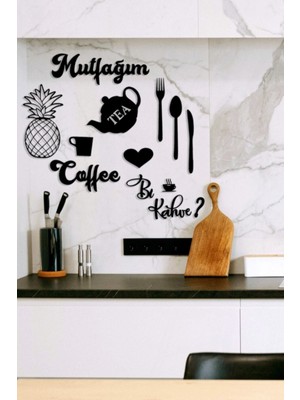 Mutfağım Ananas ve Bi Kahve Mutfak Konsepti Ahşap Duvar Dekoru