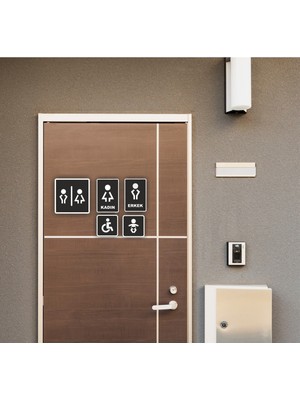 Wc Tuvalet Kapı Yönlendirme Tableası Siyah Ahşap Set