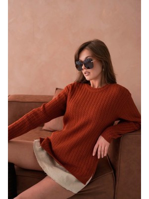 Fresh Moda Kadın Saç Örmeli Anne Triko Kışlık Yün Kazak