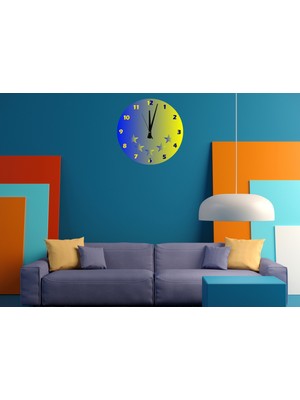 Ti Play Yıldızlı Sarı Lacivert 30 x 30 cm  Akrilik Dekoratif Modern Duvar Saati