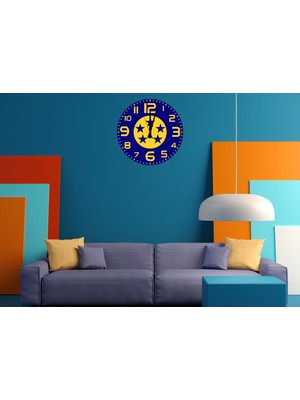 Ti Play Lacivert Sarı Yıldızlı 30 x 30 cm  Akrilik Dekoratif Modern Duvar Saati