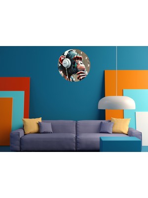 Ti Play Maymun ve Müzik 30 x 30 cm  Akrilik Dekoratif Modern Duvar Saati