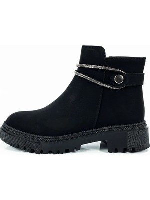 Kadın Siyah Su Geçirmez Taş Detaylı Içi Sıcak Astar Fermuarlı Bot
