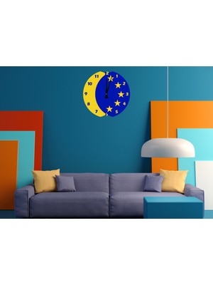 Ti Play Sarı Lacivert Yıldızlı 30 x 30 cm  Akrilik Dekoratif Modern Duvar Saati