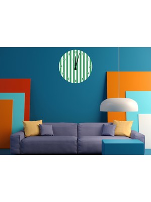 Ti Play Yeşil Beyaz Çizgiler 30 x 30 cm  Akrilik Dekoratif Modern Duvar Saati