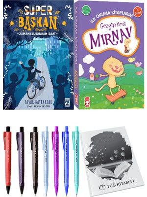 İlk  Okuma Kitaplarım Gezgin Kedi Mırnav 10 Kitap ve Süper Başkan Zamanı Durduran Saat 2li Set
