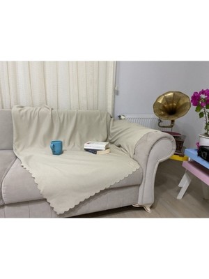 Mat Şönil Bej Çift Taraflı Koltuk Çekyat Örtüsü Şalı