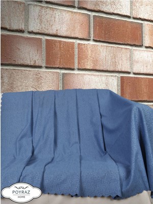 Mat Desenli Şönil Indigo Mavi Çift Taraflı Koltuk Çekyat Örtüsü Şalı