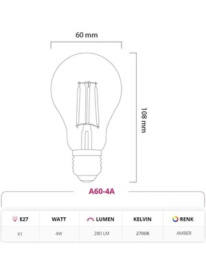 Robolog A60 Standart Tip Flamanlı Rustik LED Ampul 4 Watt( 1 Adet)