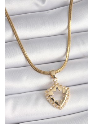 Style Of Carmen 316L Çelik Gold Renk Italyan Zincir Zirkon Taşlı Kutup Yıldız Işleme Kadın Kolye