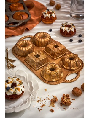 Nidage Griss Six In One 6'lı Döküm Kek Kalıbı Gold