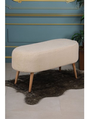 Nidage Luna Peluş Krem Large 90  cm  Gürgen Ayaklı Puf Koltuk Bench