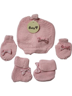 Ekinshop Triko 3 Lü Bebek Bere Eldiven Çorap Set Pembe