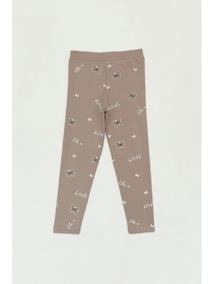 Kelebek Baskılı Beli Lastikli Kız Çocuk Tayt