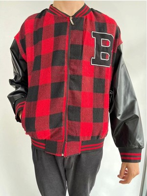 Erkek Pötikare Desen Nakışlı Kolej Ceket - Kırmızı