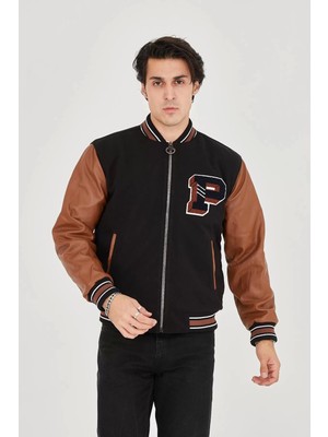 Erkek Içten Elyaf ve Astarlı Kolları Suni Deri Ceket - Kahverengi