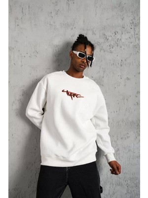 Erkek 3 Iplik Gangster Baskılı Sweatshirt - Beyaz