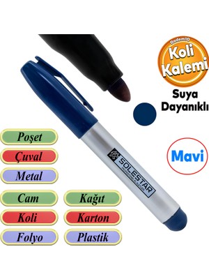 Herkül Kalıcı Çıkmaz Koli Kalemi Suya Dayanıklı Işaretleme Markalama Mavi Kalem Metal Cam Çuval Folyo