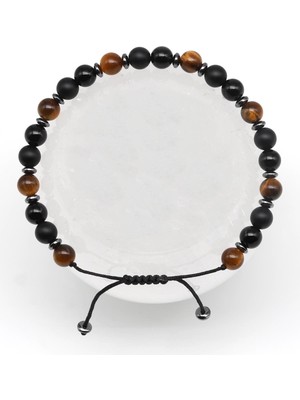 Oniks-Kaplan Gözü Doğal Taş Makrome Örme Bileklik Küre Kesim